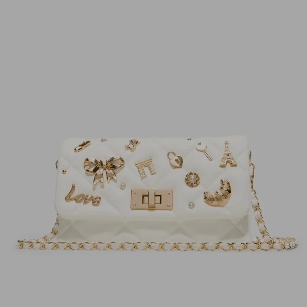Aldo White Quilted Clutch with Gold Charms - Picture 5 of 8